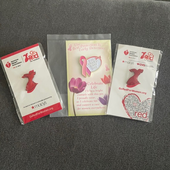 Set of American Heart and Breast Cancer Pins - Picture 1 of 3